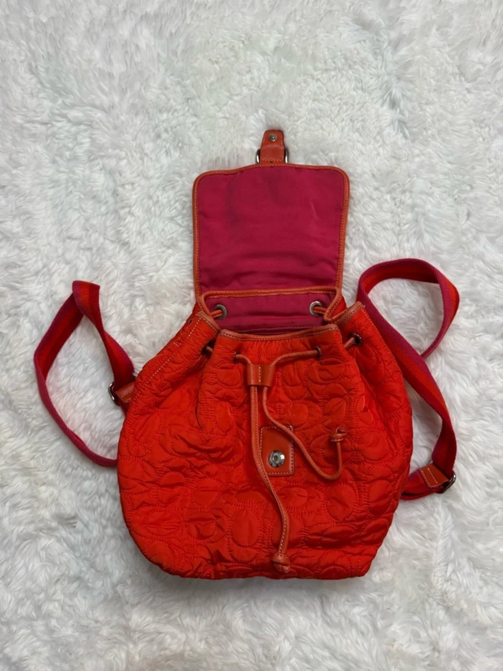 Coach Limited Edition Y2K Quilted Mini Backpack in Coral Red Orange Color